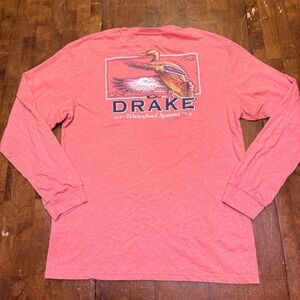 Drake Waterfowl Systems Mens Long Sleeve Graphic Shirt Coral Large Mallard Duck